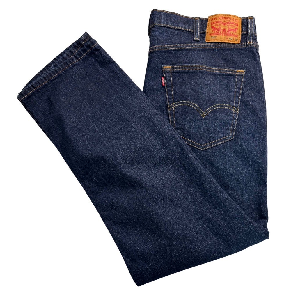 Levis 550 Relaxed Fit Jeans Mens 40x32 Dark Indigo Blue Denim